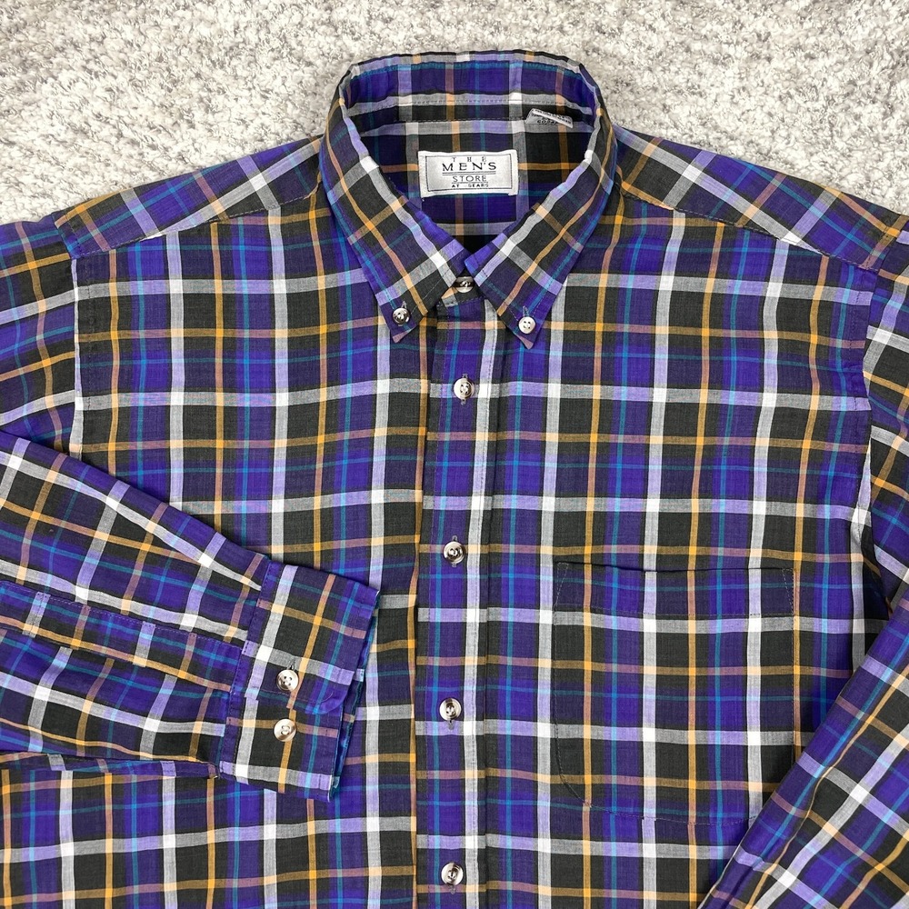 VTG Sears Mens Store Shirt Mens Medium Purple Plaid Long Sleeve Collared GUC